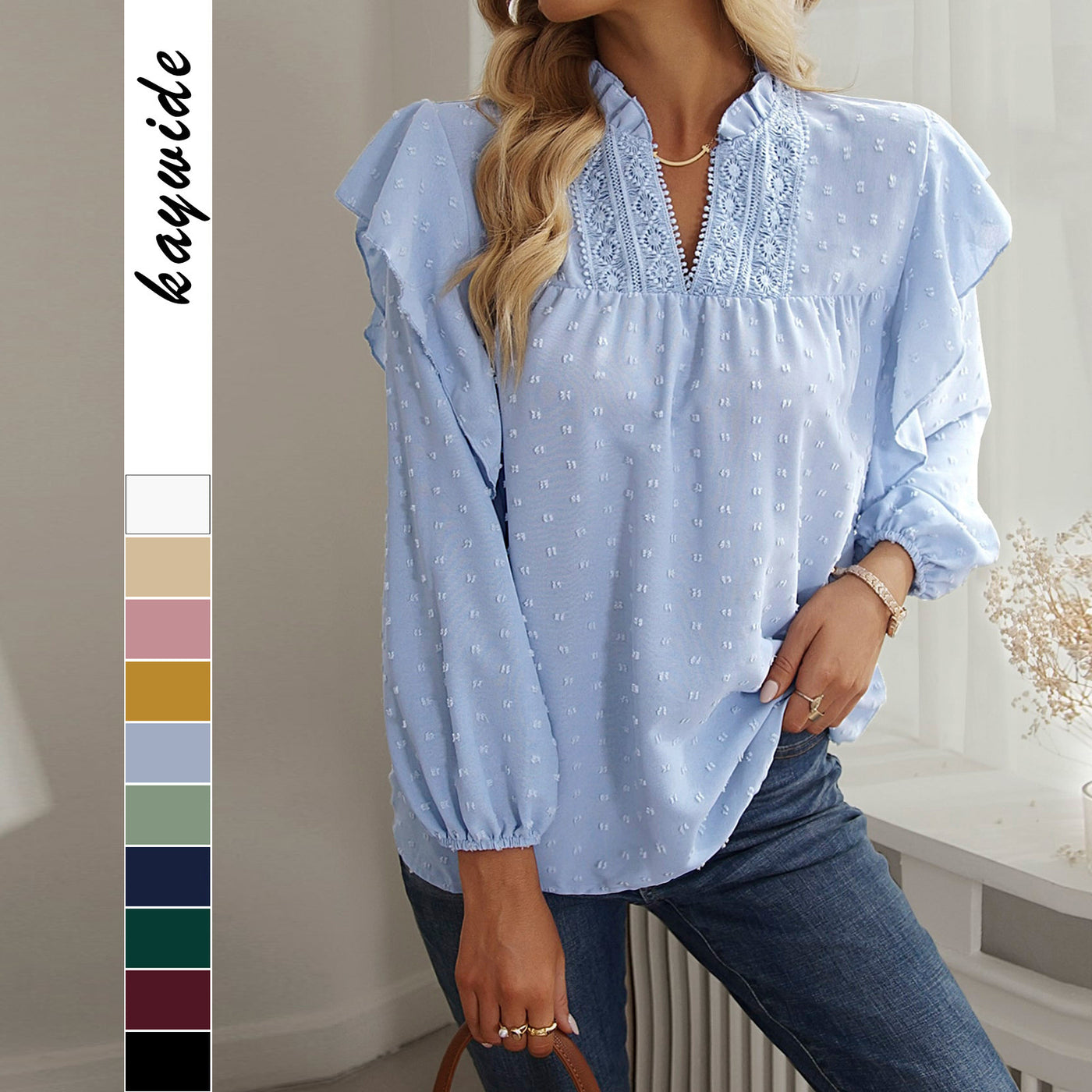 Spring And Summer Ruffled Lantern Sleeves Lace Stitching Coat