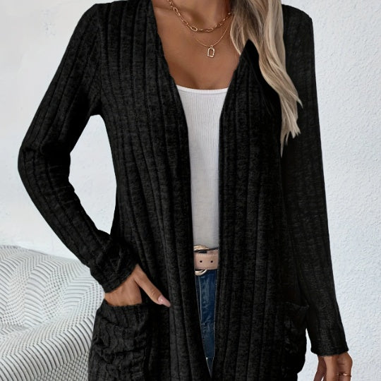 Solid Color Open-Front Cardigan