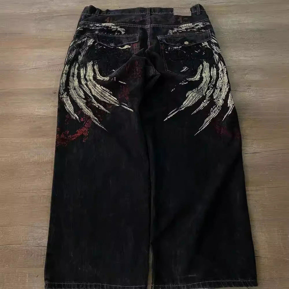 Hip Hop Embroidered Loose Jeans Men