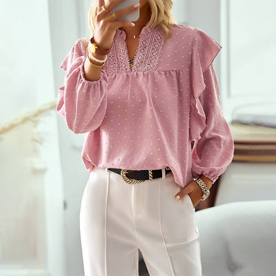 Spring And Summer Ruffled Lantern Sleeves Lace Stitching Coat