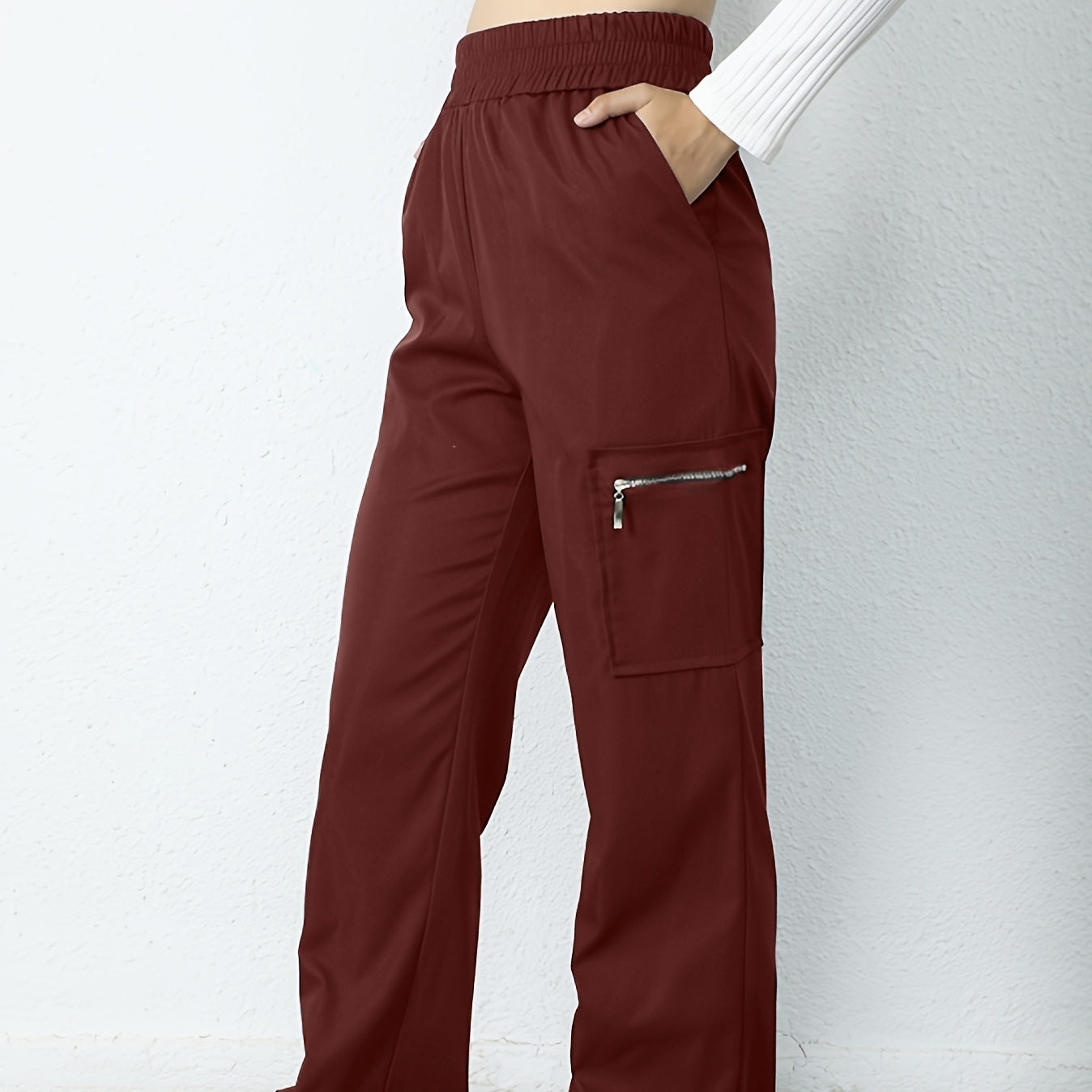 Ladies' Fashionable Street Solid Color Casual Straight Leg Work Pants