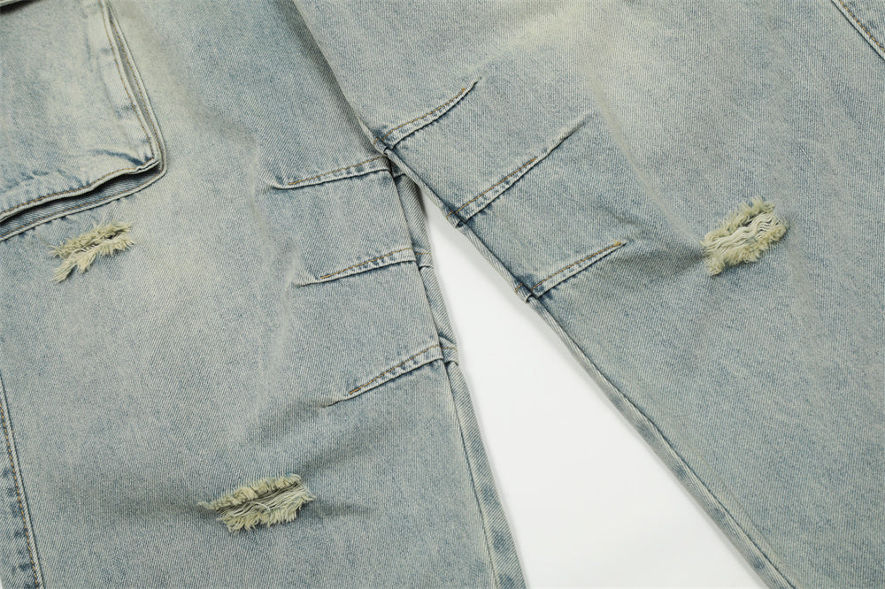 Fashion Washing Hole Cargo Jeans Men