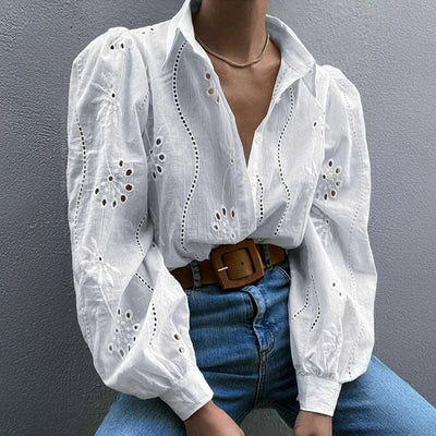 Casual Loose Fashion Hollowed-out Puff Sleeve Cardigan Top Women's Clothing
