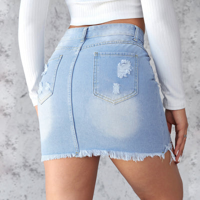Slim-fit Ripped Denim Skirt For Women