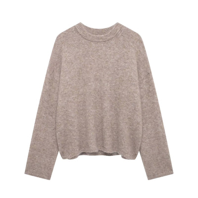 Women's Street Fashion Solid Color Round Neck Large Profile Sweater