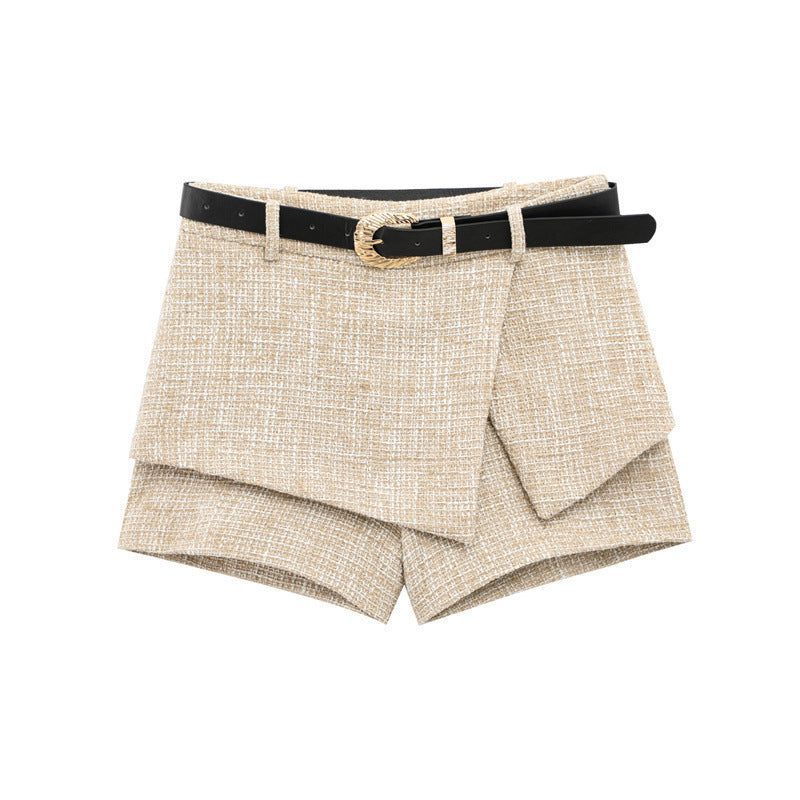 Fashionable Textured Short Vest With Belt Textured Culottes