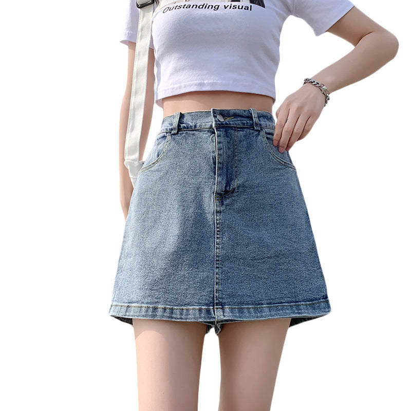 Light-proof Jeans Skirt With Hip Bag