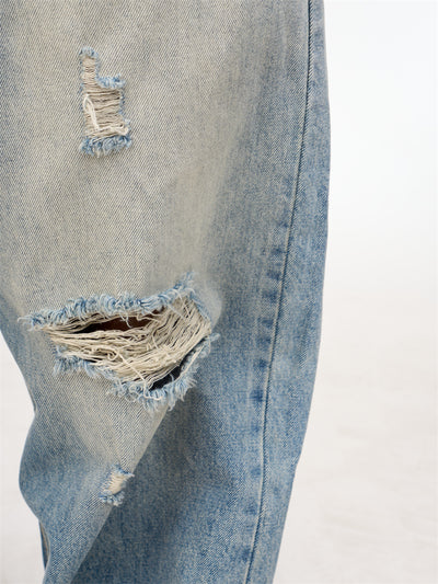 Retro Worn Looking Washed-out Straight Jeans For Men And Women