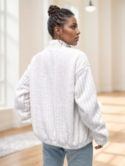 Flirla Letter Patch Drop Shoulder Teddy Jacket