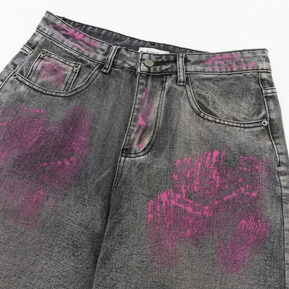 Painting Inkjet Wide Leg Jeans Men