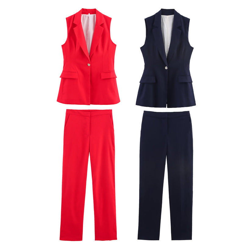 Women's Linen Blend Straight-leg Pants Suit
