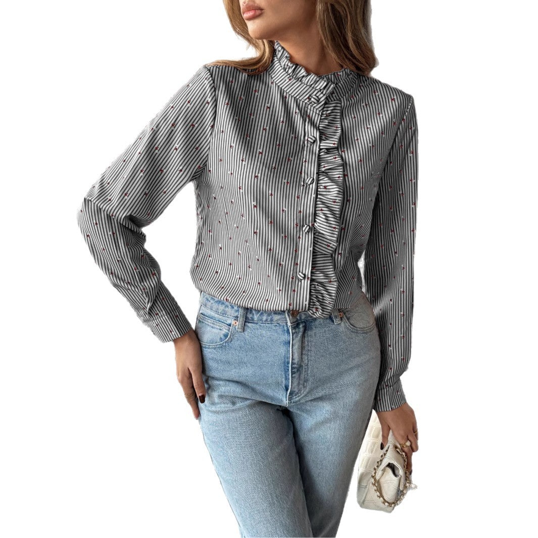 Holiday Casual Striped Stringy Selvedge Shirt Women's Clothing