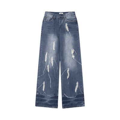 Fashion Embroidered Patch Loose Jeans Men