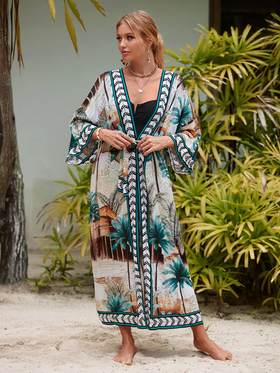 New Rayon Printed Beach Sun Protection Outerwear Cover-up Women