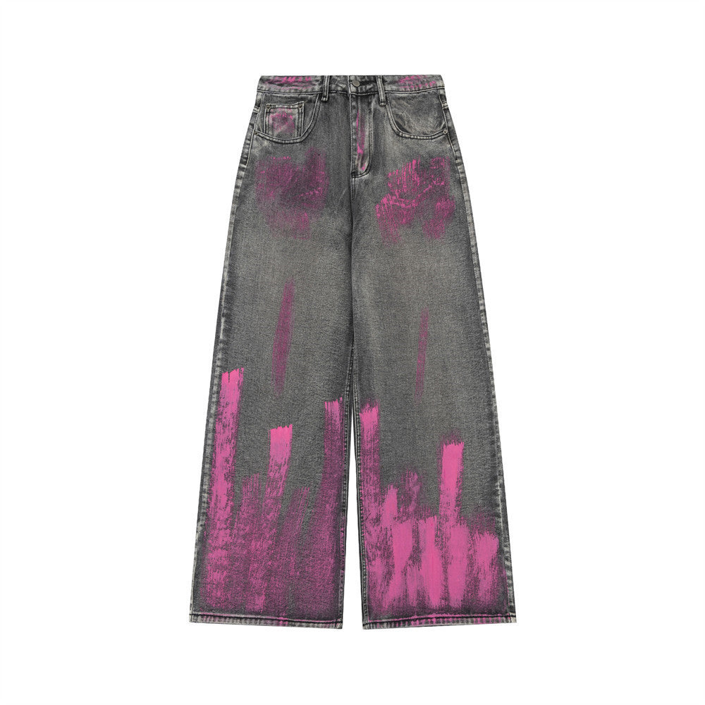Painting Inkjet Wide Leg Jeans Men