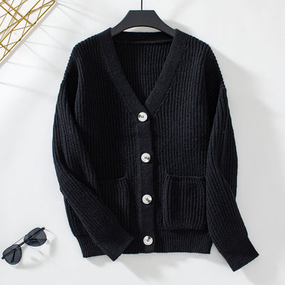 European And American Autumn And Winter New Women's Knitwear V-neck Single Breasted Sweater
