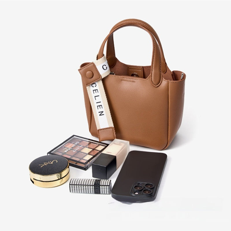 Cattlehide Leather Cross Body Bucket Bag