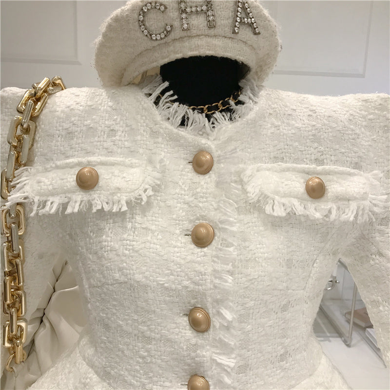 Waist Puff Sleeve Woolen Suit Shorts Two-Piece Women