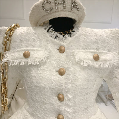 Waist Puff Sleeve Woolen Suit Shorts Two-Piece Women