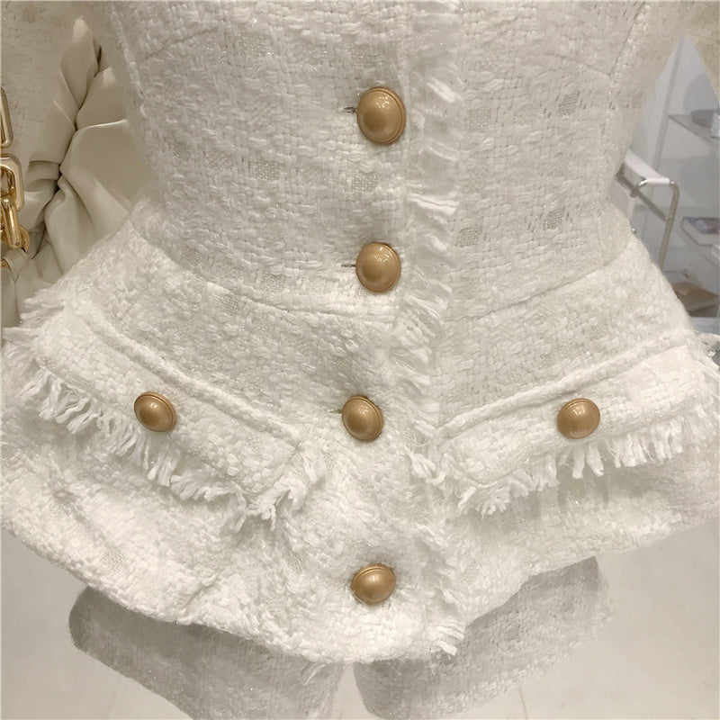 Waist Puff Sleeve Woolen Suit Shorts Two-Piece Women