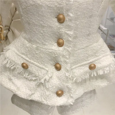 Waist Puff Sleeve Woolen Suit Shorts Two-Piece Women