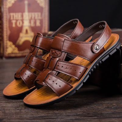 Summer New Style Men's Large Size Casual Sandals  Toe Cowhide Beach Shoes Sandals And Slippers Men's Shoes Foreign Trade
