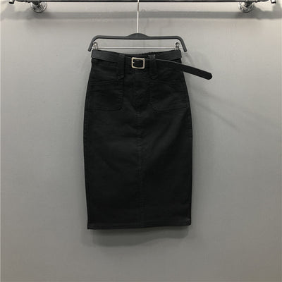 Denim Skirt Women Summer Casual High Waist Pacakge Hip Split Knee Length Ol Jeans Skirt
