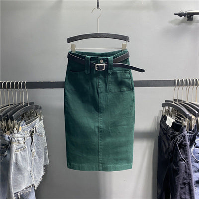 Denim Skirt Women Summer Casual High Waist Pacakge Hip Split Knee Length Ol Jeans Skirt