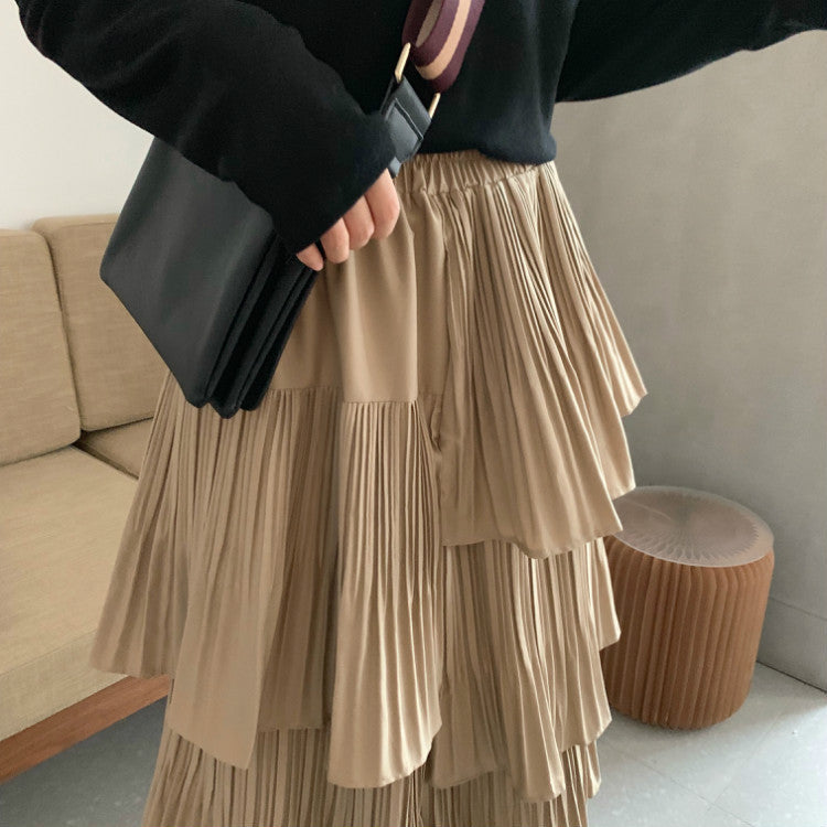 Irregular Pleated Skirt Women High Waist Mid-Length Cake Skirt