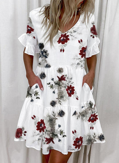 Printed Ruffled Pocket Dress Women
