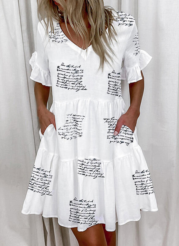 Printed Ruffled Pocket Dress Women