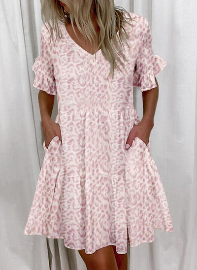 Printed Ruffled Pocket Dress Women
