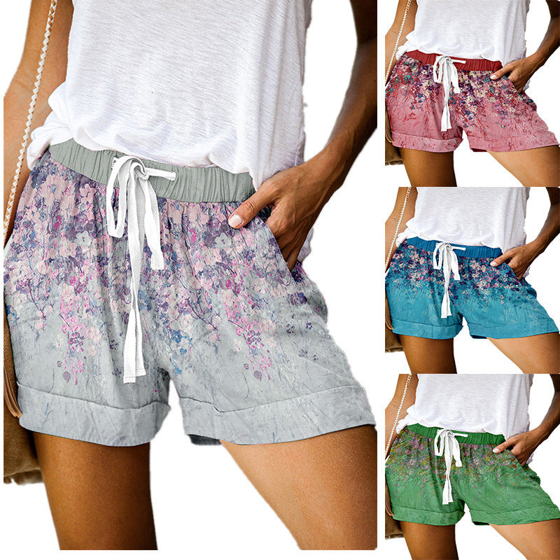 Positioning Printed Lace-Up Casual Wide-Leg Shorts Women