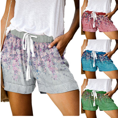 Positioning Printed Lace-Up Casual Wide-Leg Shorts Women