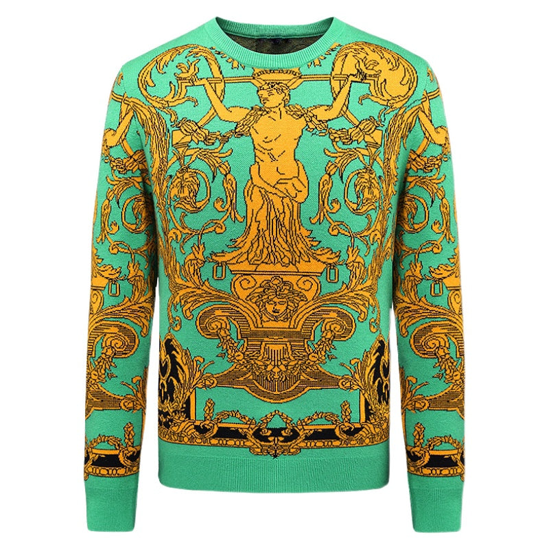 Autumn Patchwork Character Sweater Men Pullover Casual Jumper For Male Knitted Korean Style Clothes Plus Size