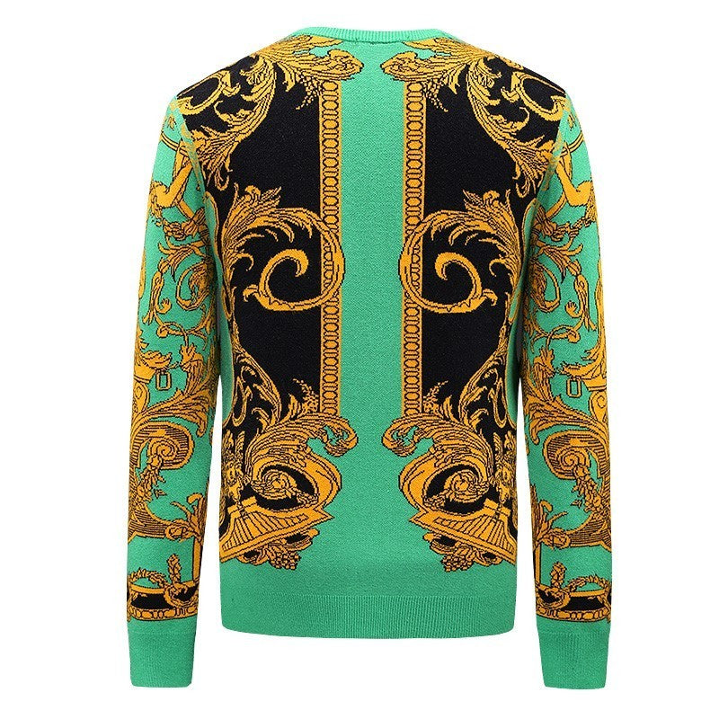Autumn Patchwork Character Sweater Men Pullover Casual Jumper For Male Knitted Korean Style Clothes Plus Size