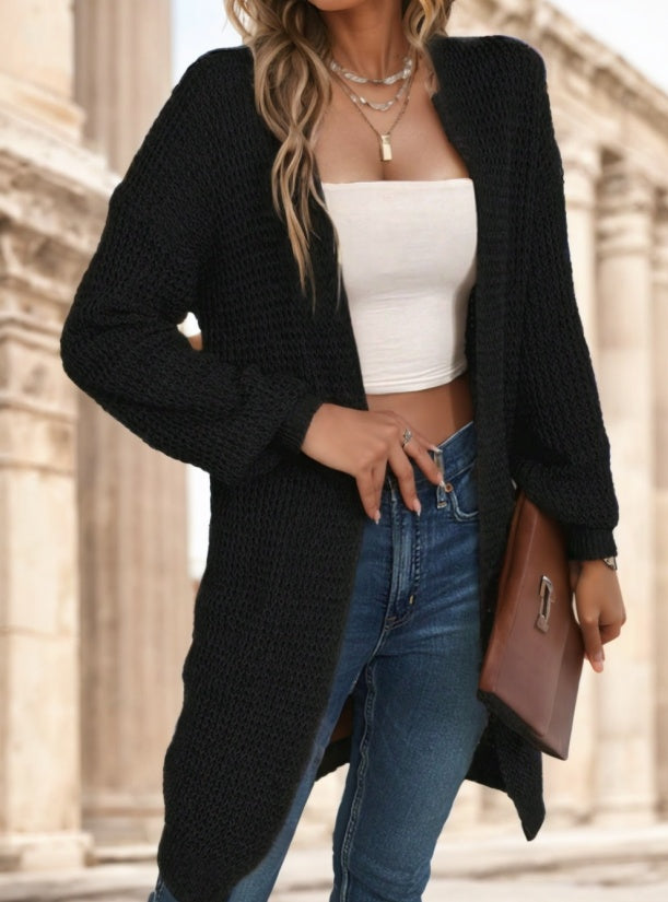 Solid Drop Shoulder Cardigan,Long Sleeve Tops