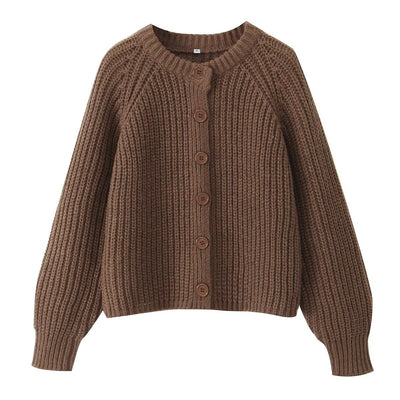Women's Puff Sleeve Knitted Cardigan Sweater