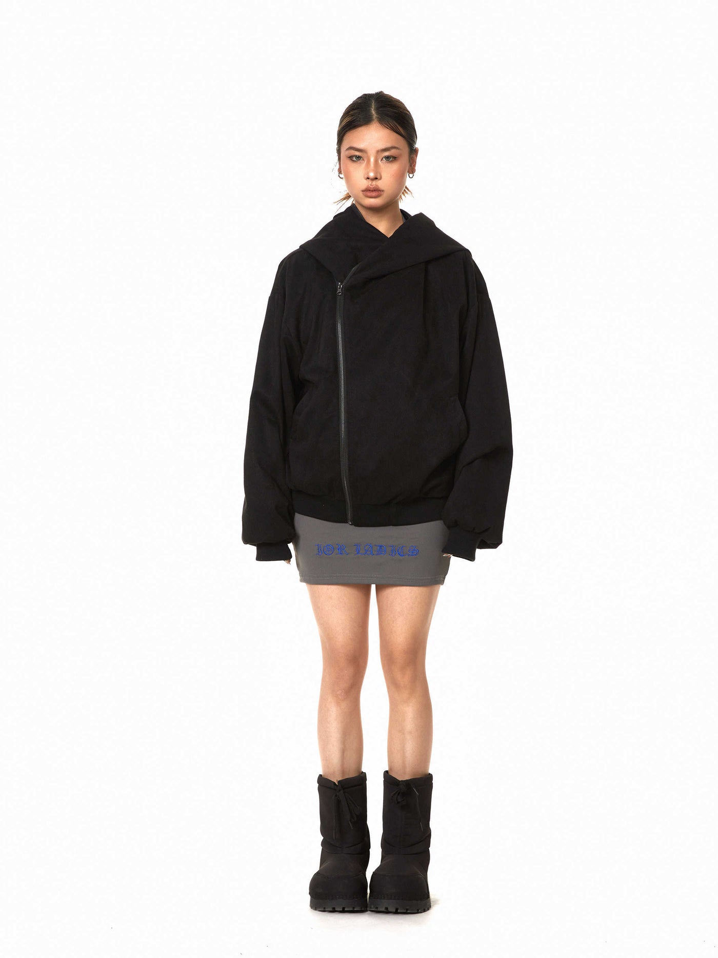 Cardigan Oblique Zipper Sweater Deconstructed Hooded Women's Coat