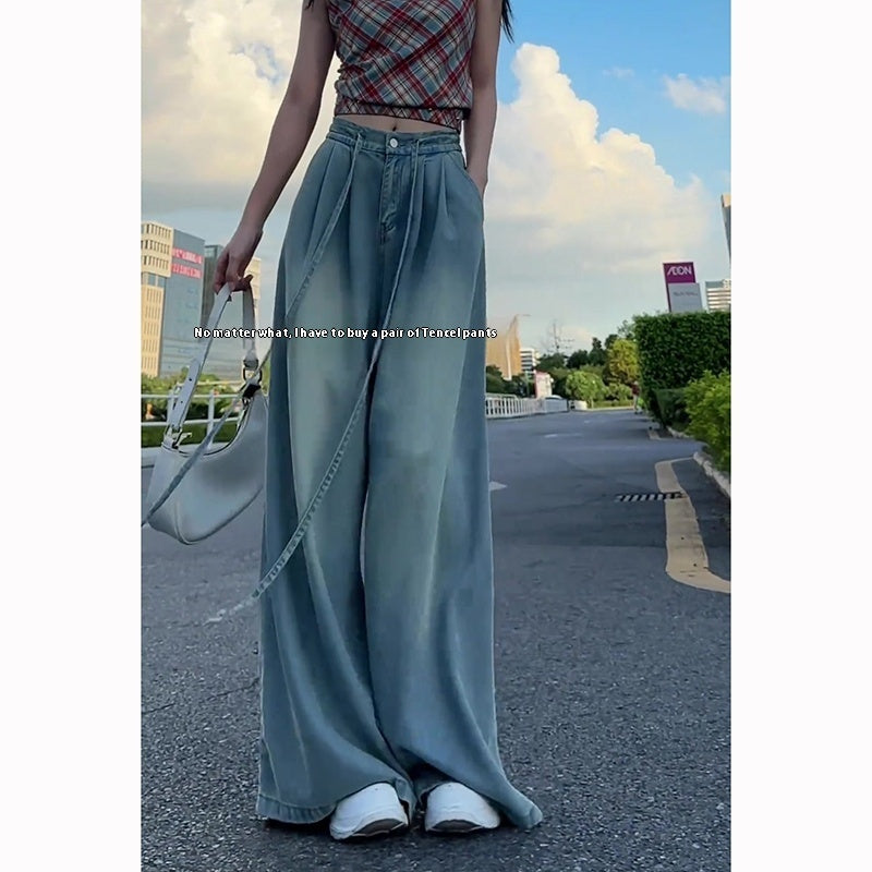 Versatile Drawstring Hanging Wide Leg Jeans