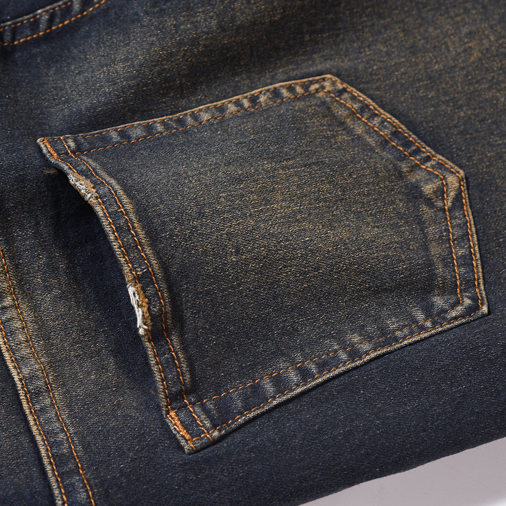 Fashion American Retro Worn Jeans Men
