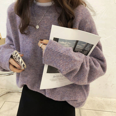 Solid Color Pullover Soft Glutinous Thickened Women's Round Neck Sweater