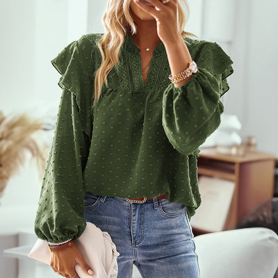 Spring And Summer Ruffled Lantern Sleeves Lace Stitching Coat