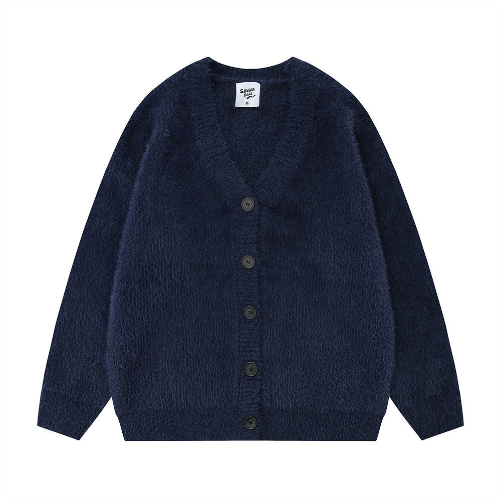 Solid Color Loose Cardigan Sweater Men