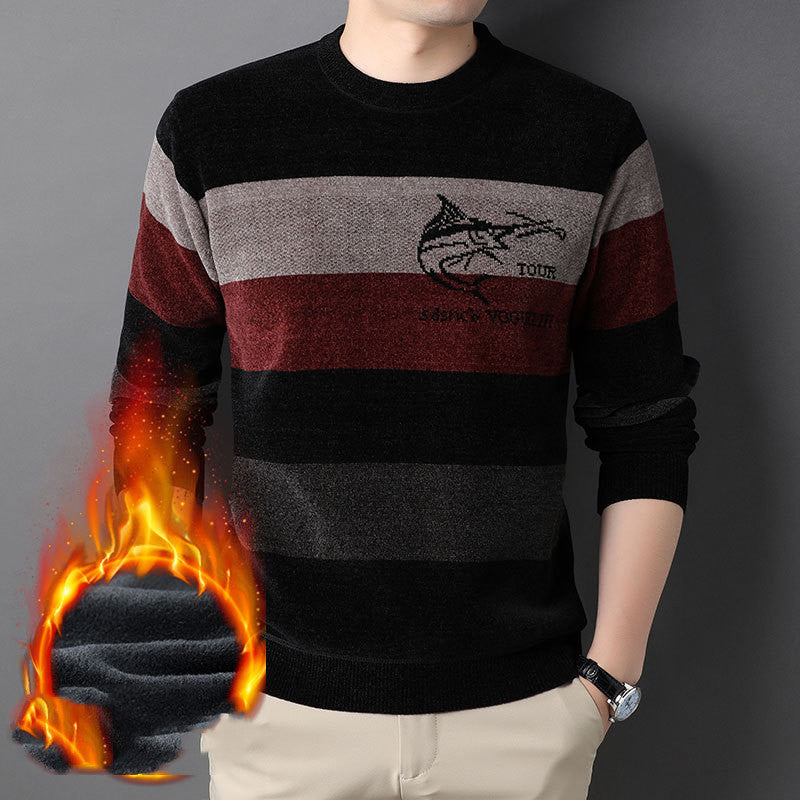 Thermal Knit Round Neck Striped Jumper Top