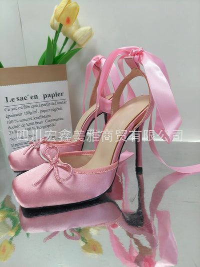 Pig Nose Ballet High Heels Stilettos Bow Sandals