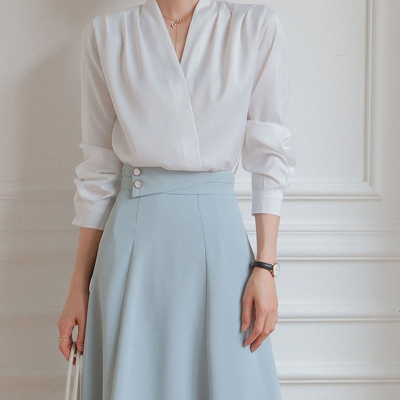 Elegant V-neck Satin Shirt Women's Commuter Formal Wear