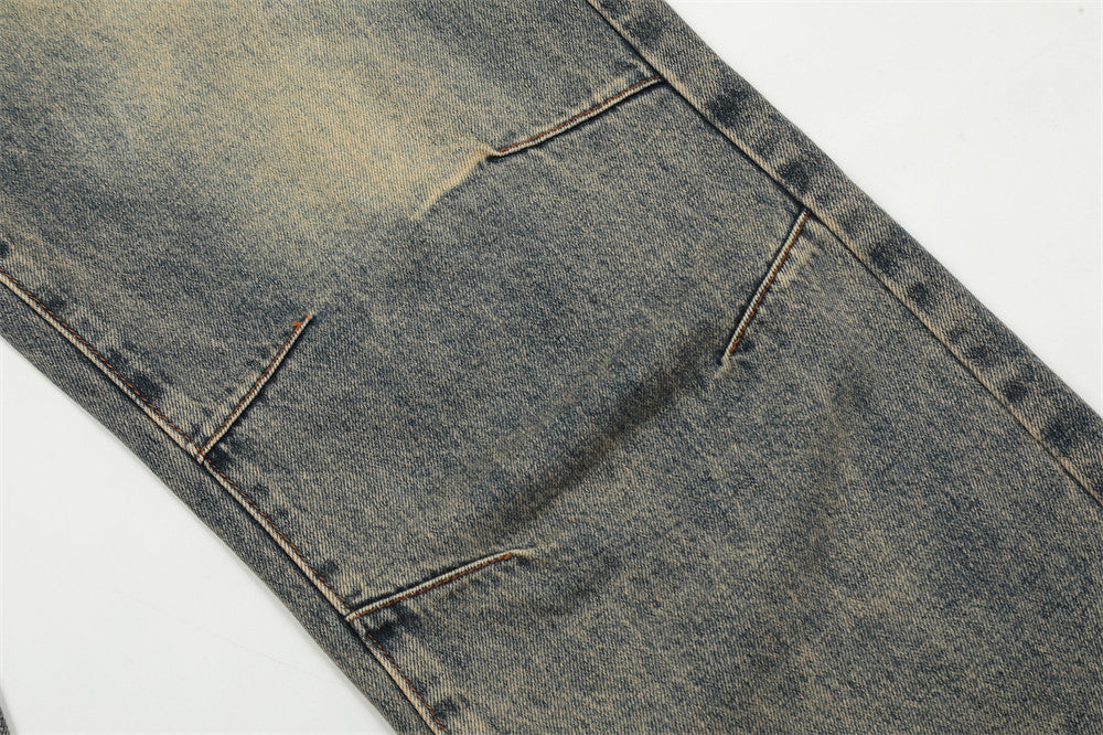 Washed Yellow Worn Jeans Men