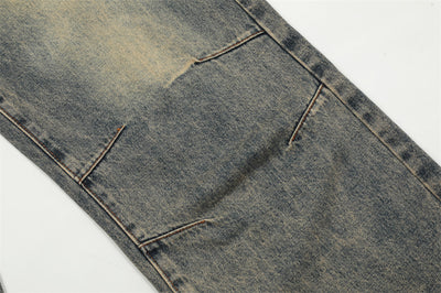 Washed Yellow Worn Jeans Men