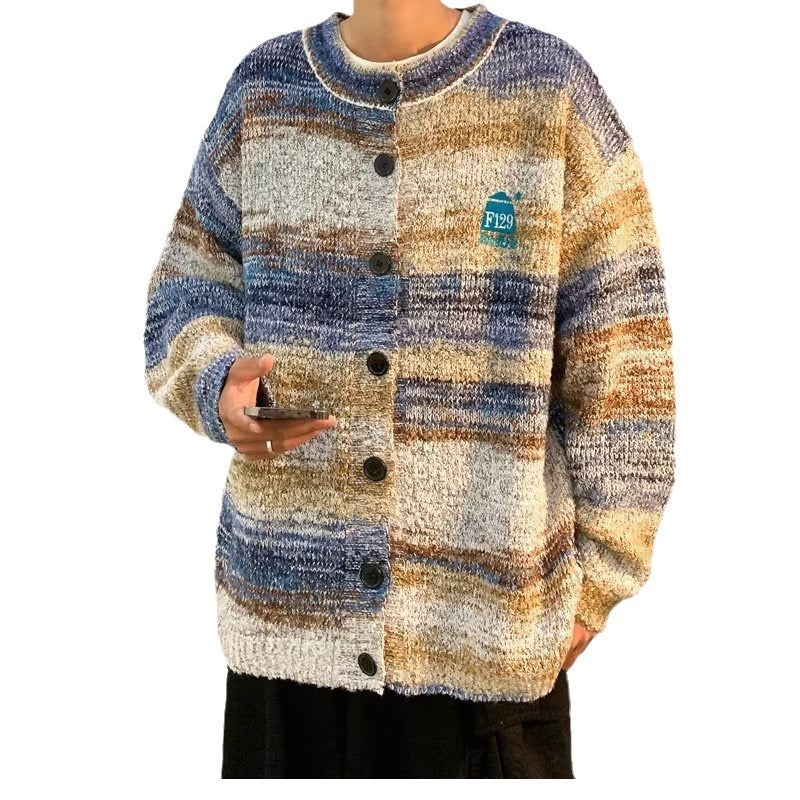 Gradient Contrast Korean Cardigan Sweater Men